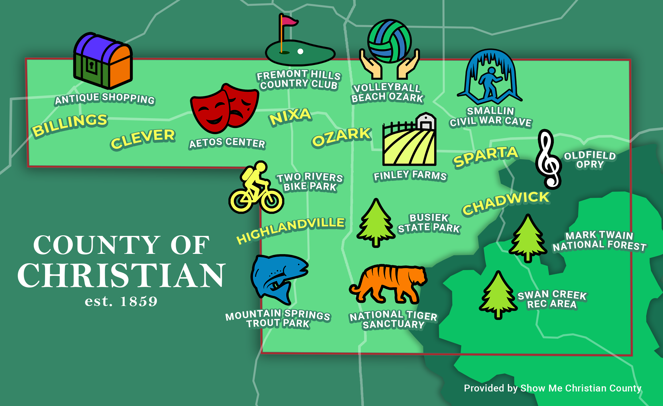 Map created by Show Me Christian County for CC Headliner Community Guide.